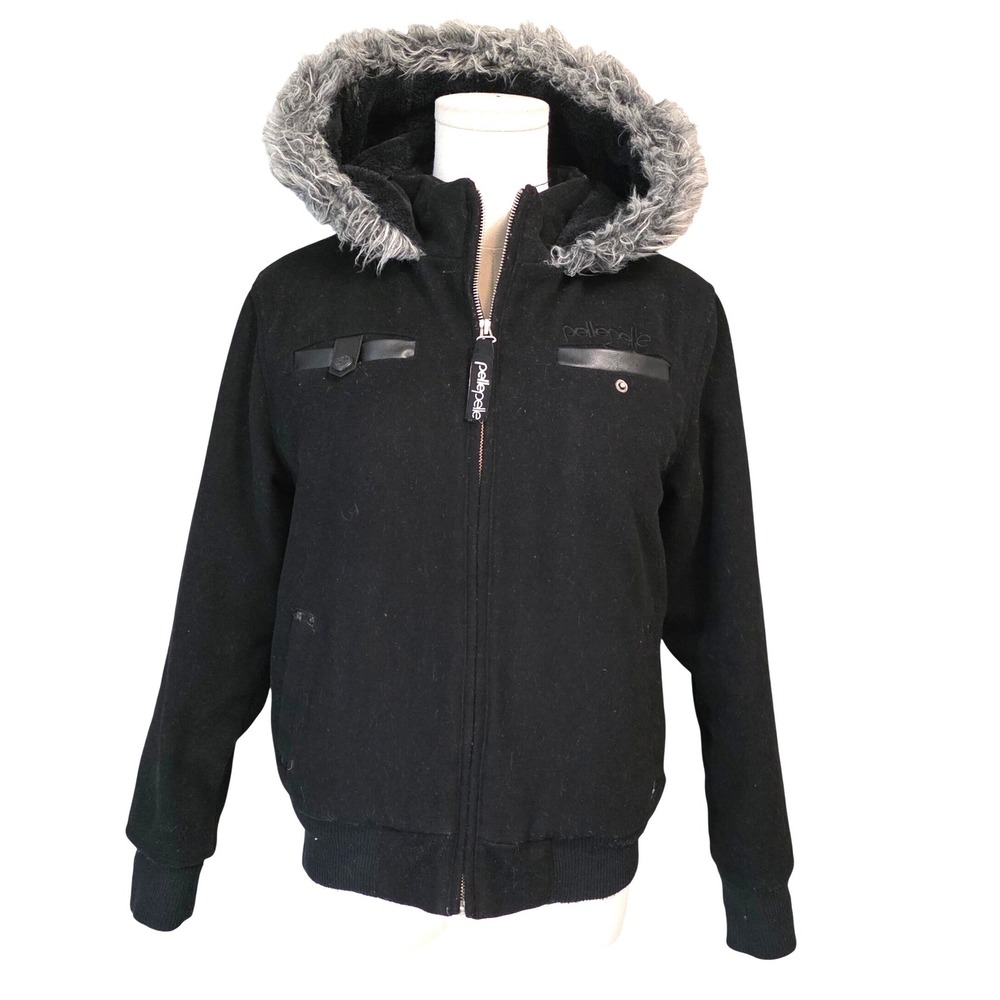 Pelle Pelle Kids Black Hooded Fur‎ Trimmed Jacket Size 16